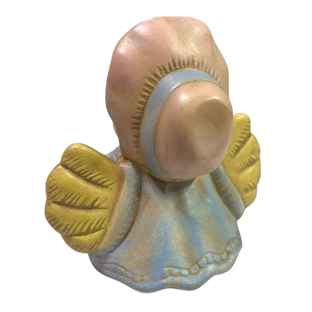 Vintage Ceramic Chick Figurine w/ Fabric Flowers Easter Spring Decor 3.5